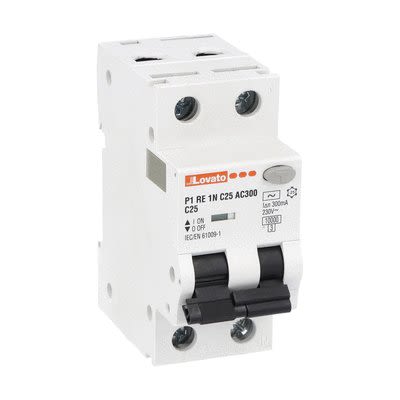 Lovato Residual Current Circuit Breaker with Overload Protection, 25A Current Rating, 1-Pole, 300 mA Trip Sensitivity,