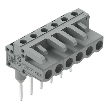 WAGO 232 Series Angled Rail PCB Connector, 6-Contact, 1 Row, 5 mm Pitch Plug-In
