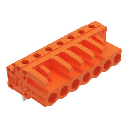 WAGO 232 Series Angled PCB PCB Header, 7-Contact, 1 Row, 5.08 mm Pitch Solder
