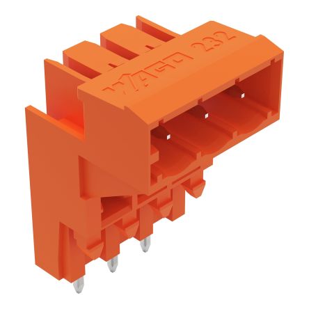 WAGO 232 Series Angled PCB PCB Header, 3 Contact(s), 5.08 mm Pitch, 1 Row, Shrouded