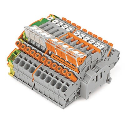 WAGO 2007-8873 TOPJOB S Series Terminal Block Yellow, Green, 6mm², 1-Level, Cage Clamp