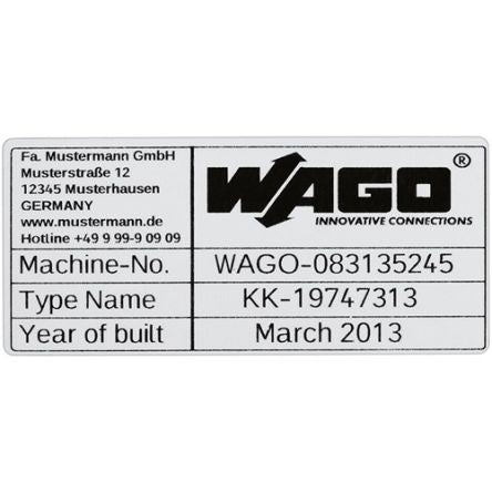 WAGO Silver Black Print Label, 70 mm Width, 500 Per Pack Qty