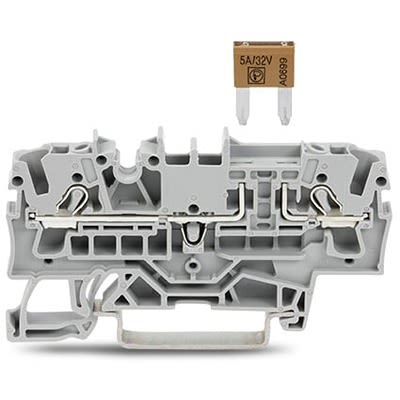 WAGO TOPJOB S Series Fuse Terminal Block Grey, 2.5mm², 1-Level Fused, Push-in, CSA