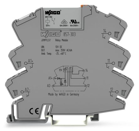 WAGO 857 Series Relay Module, DIN Rail, 12V dc Coil, SPDT, 17mA