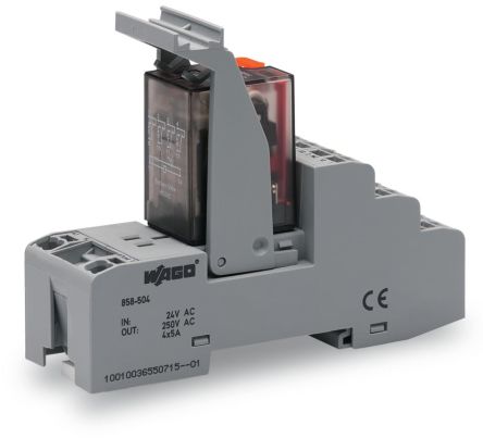 WAGO 858 Series Relay Module, DIN Rail, 115V ac Coil, 4PDT, 10mA