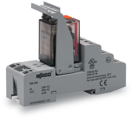 WAGO 858 Series Relay Module, DIN Rail, 230V ac Coil, 4PDT, 9mA