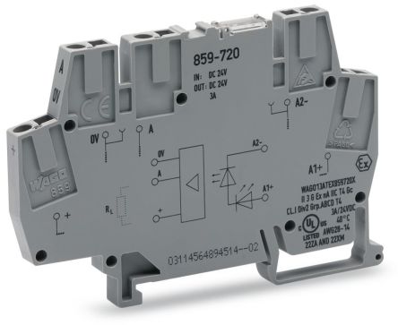 WAGO 859-720 859 Series Optocoupler Terminal Block Grey, 2.5mm², Cage Clamp