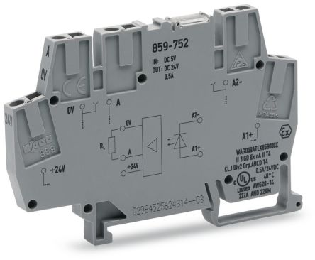 WAGO 859-752 859 Series Optocoupler Terminal Block Grey, 2.5mm², Cage Clamp