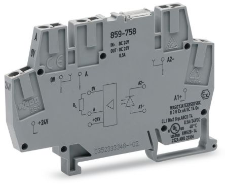 WAGO 859-758 859 Series Optocoupler Terminal Block Grey, 2.5mm², Cage Clamp