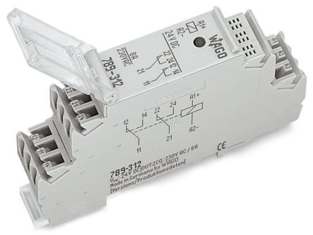 WAGO 789 Series Relay Module, DIN Rail, 24V dc Coil, DPDT, 21mA