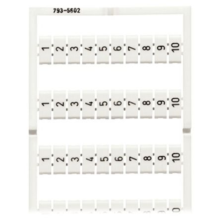 WAGO 1 to 10 (10x) Marker Card for use with Terminal Block