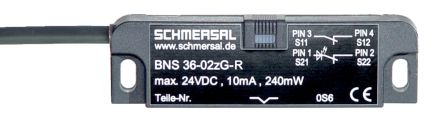 Schmersal BNS 36 Series Magnetic Non-Contact Safety Switch, Fibreglass Reinforced Thermoplastic Housing, 24V dc, 2,