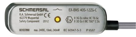 Schmersal EX-BNS 40S Series Magnetic Non-Contact Safety Switch, Stainless Steel Housing, 2 NC, NO, 10 m Cable
