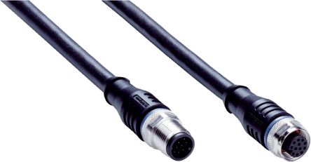 SICK Female 12 way M12, Straight to Male 12 way M12, Straight Connector Cable, 2.5 m