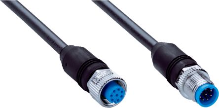 SICK Female 8 way M12, Straight to Male 4 way M12, Straight Connector Cable, 2 m