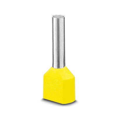 Phoenix Contact, AI-TWIN 2X 6 -14 YE Insulated Ferrule, 14 mm Pin Length, 4.9 mm Pin Diameter, Yellow to 10 AWG Wire