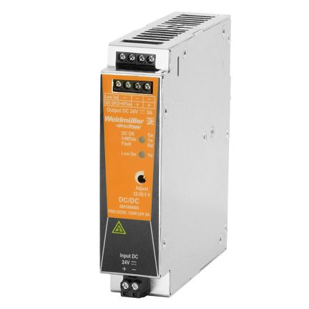 Weidmüller DC/DC Converter, 29.5V dc/ 5 A, 24V dc Input, 24V dc Input, DIN Rail 120 W, 70 °C Max Temp -25 °C Min Temp