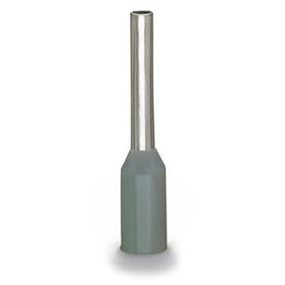 WAGO, 216 Insulated Ferrule, 18 mm Pin Length, 3.3 mm Pin Diameter, Grey to 18 AWG Wire Size