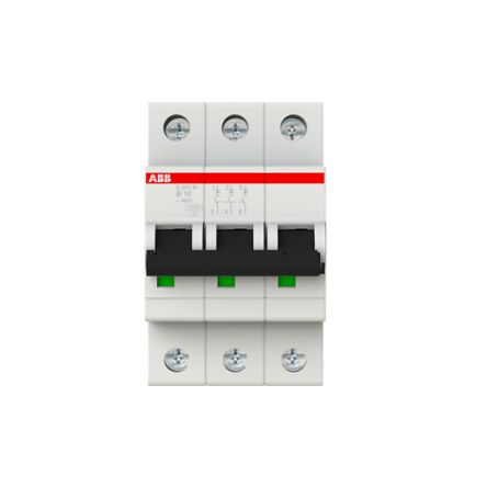 ABB System Pro M Compact S200M Miniature Circuit Breaker, 3-Pole, 10A, Type B, 440V ac AC, 12 V dc DC, 10 kA Breaking