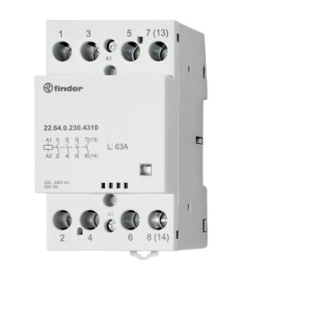 Finder 22 Contactor, 240V ac Coil, 4-Pole, 63 A