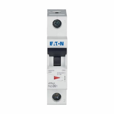 Eaton xEffect FAZ Miniature Circuit Breaker, 1-Pole, 6A, Type D, 240V ac AC, 48 V dc DC, 10 kA Breaking Capacity
