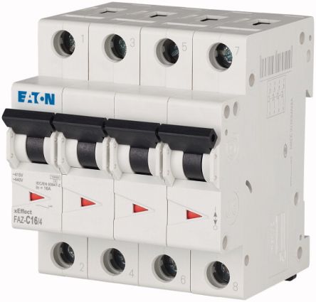 Eaton xEffect FAZ Miniature Circuit Breaker, 4-Pole, 16A, Type C, 415V ac AC, 96 V dc DC, 10 kA Breaking Capacity