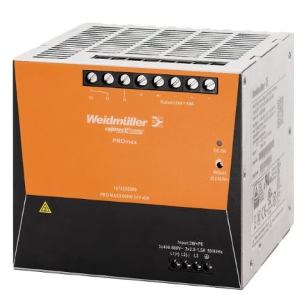 Weidmüller PRO Max Switched Mode DIN Rail Power Supply 800 V dc, 575V ac AC/DC Input 28V dc, 40 A Output DC 960 W