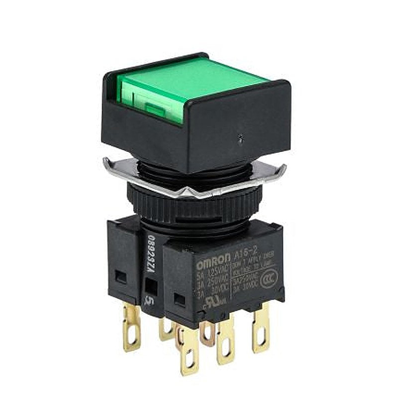 Omron A16 Series Illuminated Push Button Switch, Panel Mount, 16 mm Cutout, DPDT, IP65, 30 V dc