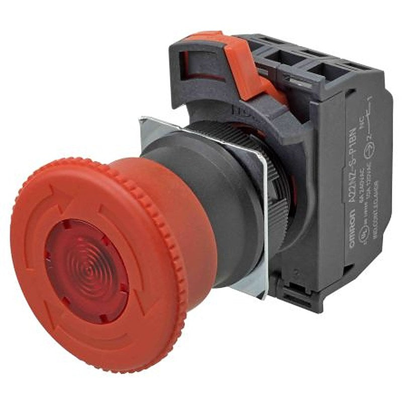 Omron A22NE Series Twist Release Emergency Stop Push Button, Panel Mount, 22 mm Cutout, 1 NC