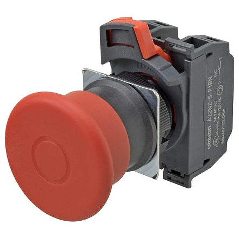 Omron A22NE-P Series Pull Release Emergency Stop Push Button, Panel Mount, 22 mm Cutout, 2 NC, IP65