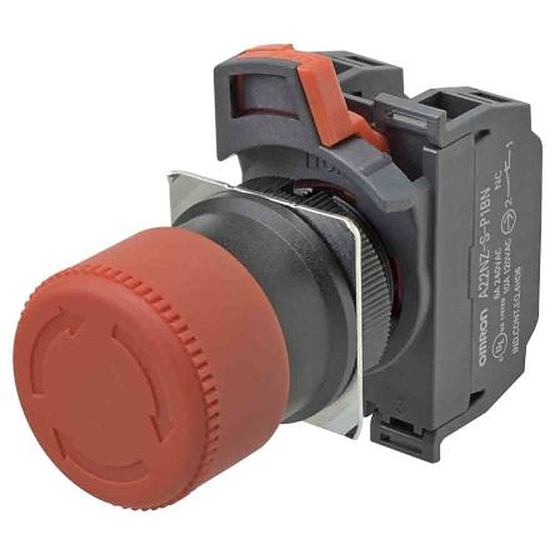 Omron A22NE-P Series Turn Reset Emergency Stop Push Button, Panel Mount, 22 mm Cutout, 3 NC, IP65