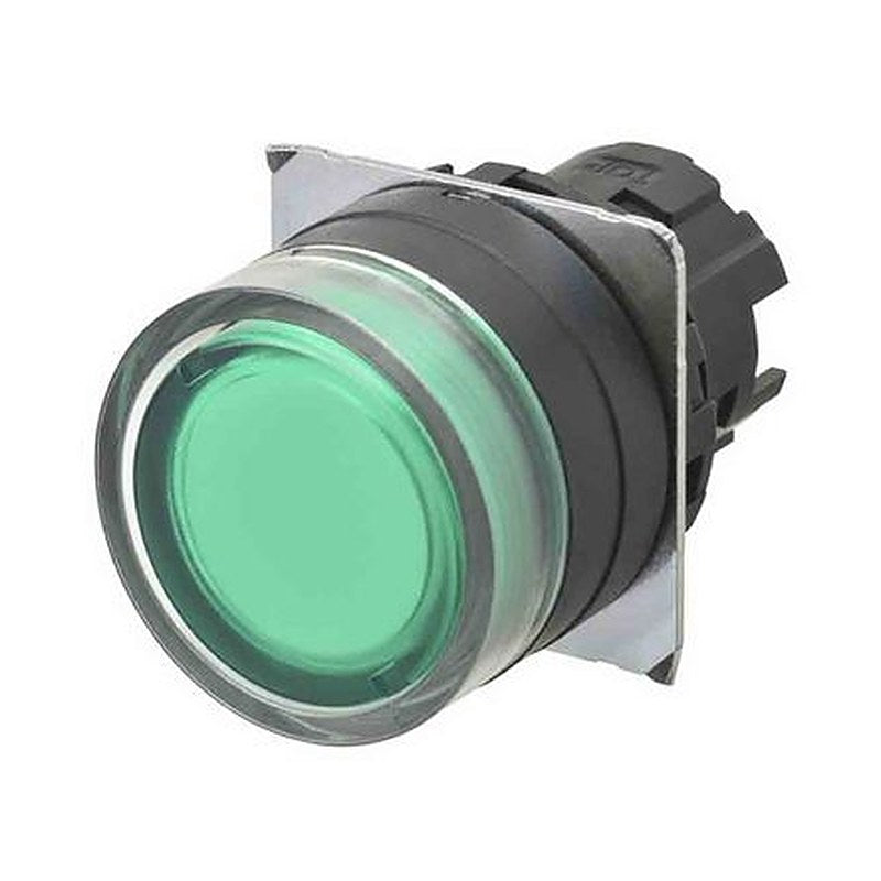 Omron A22NZ Series Illuminated Push Button Switch, Momentary, Panel, 22 mm Cutout, SPST, Green LED, IP66, 30 V dc 24 V