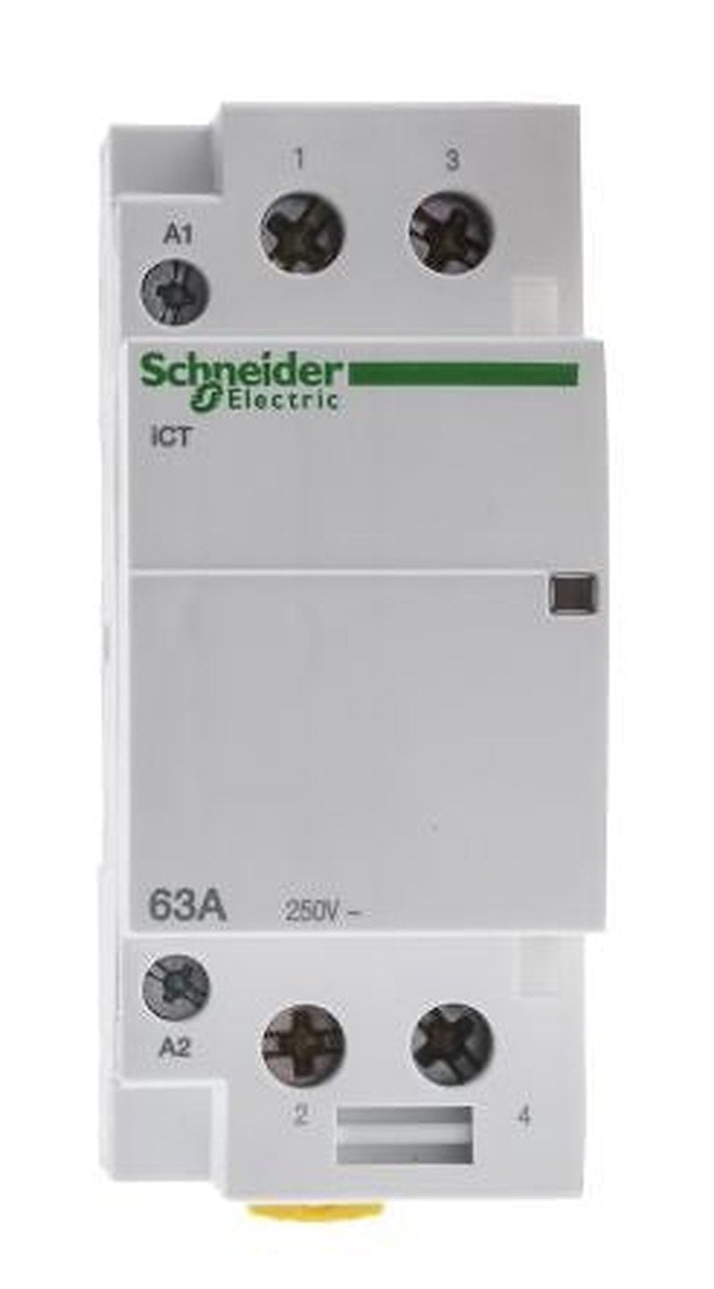 Schneider Electric Acti9 iCT Contactor, 24V ac Coil, 2-Pole, 63 A, 1.6 W 24V ac, 2 NO, 250V ac