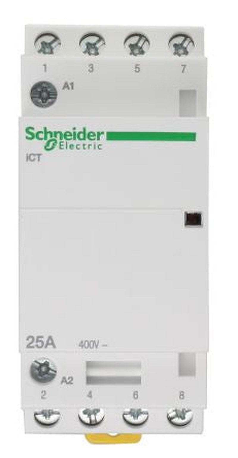 Schneider Electric ICT Contactor, 230V ac Coil, 4-Pole, 25 A, 1.6 W 240V, 4 NO, 400V ac