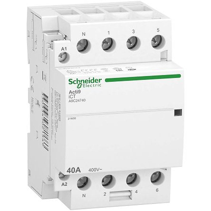 Schneider Electric Acti9 iDT40 Contactor, 240V ac Coil, 4-Pole, 40 A 240V ac, 4 NO, 690V