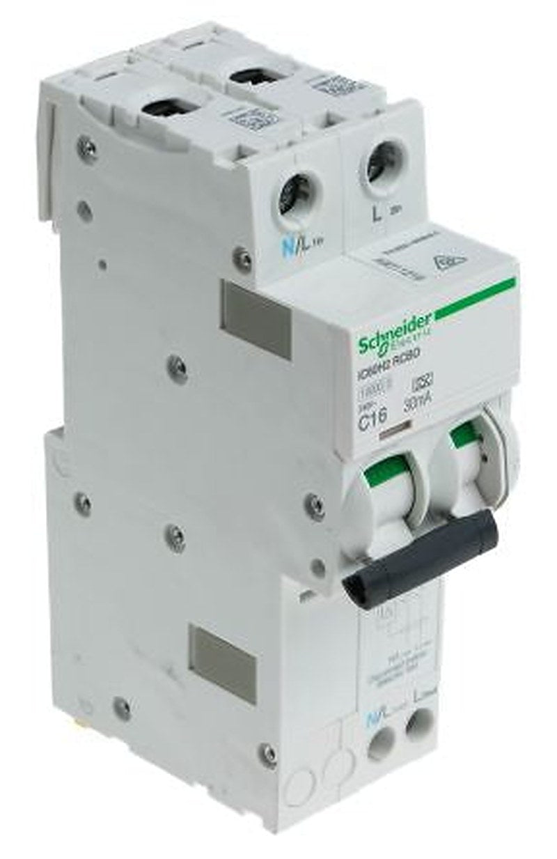 Schneider Electric Residual Current Circuit Breaker with Overload Protection, 16A Current Rating, 1-Pole, 30 mA Trip