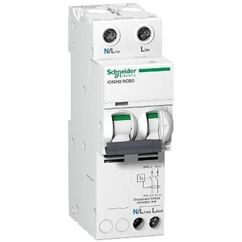 Schneider Electric RCBO, 32A Current Rating, 2-Pole, 30 mA Trip Sensitivity, Type C, Acti9 Range, iC60 Range