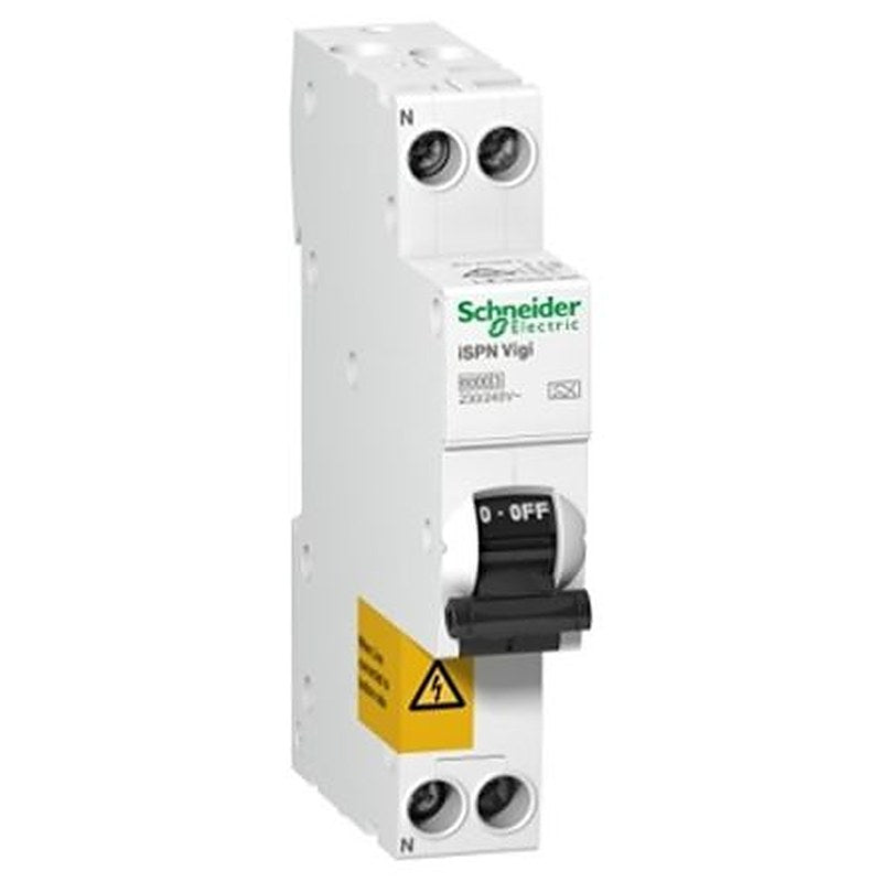 Schneider Electric Residual Current Circuit Breaker with Overload Protection, 10A Current Rating, 1-Pole, 30 mA Trip