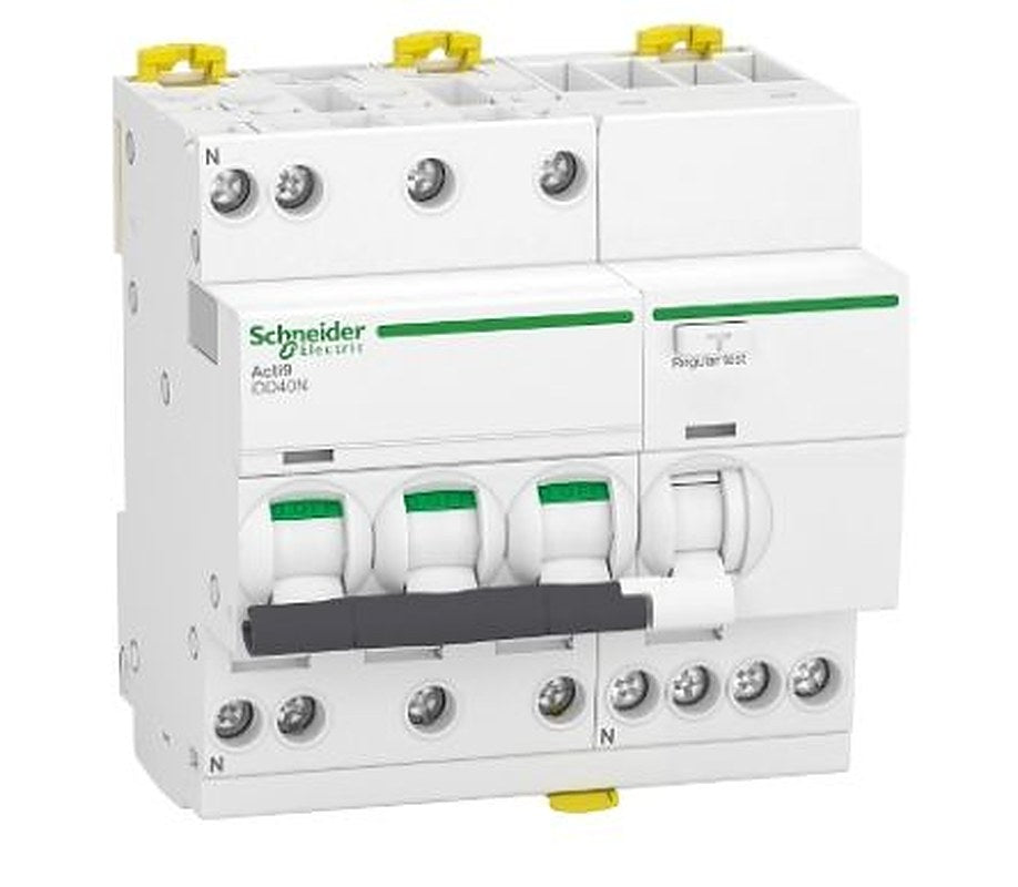 Schneider Electric Residual Current Circuit Breaker with Overload Protection, 25A Current Rating, 3-Pole, 300 mA Trip
