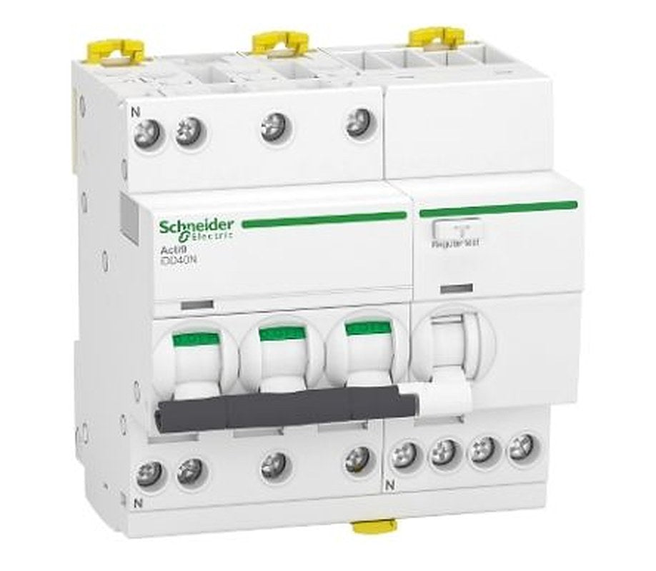 Schneider Electric Residual Current Circuit Breaker with Overload Protection, 32A Current Rating, 3-Pole, 30 mA Trip