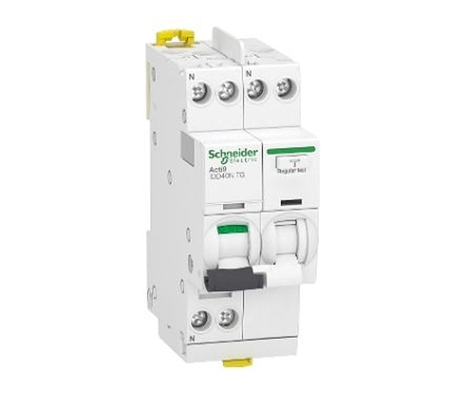 Schneider Electric Residual Current Circuit Breaker with Overload Protection, 20A Current Rating, 1-Pole, 300 mA Trip