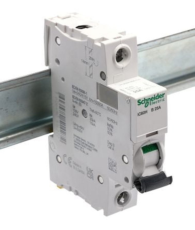 Schneider Electric Acti9 iC60H Miniature Circuit Breaker, 1-Pole, 25A, Type B, 240V ac AC, 48 V dc DC, 10 kA Breaking