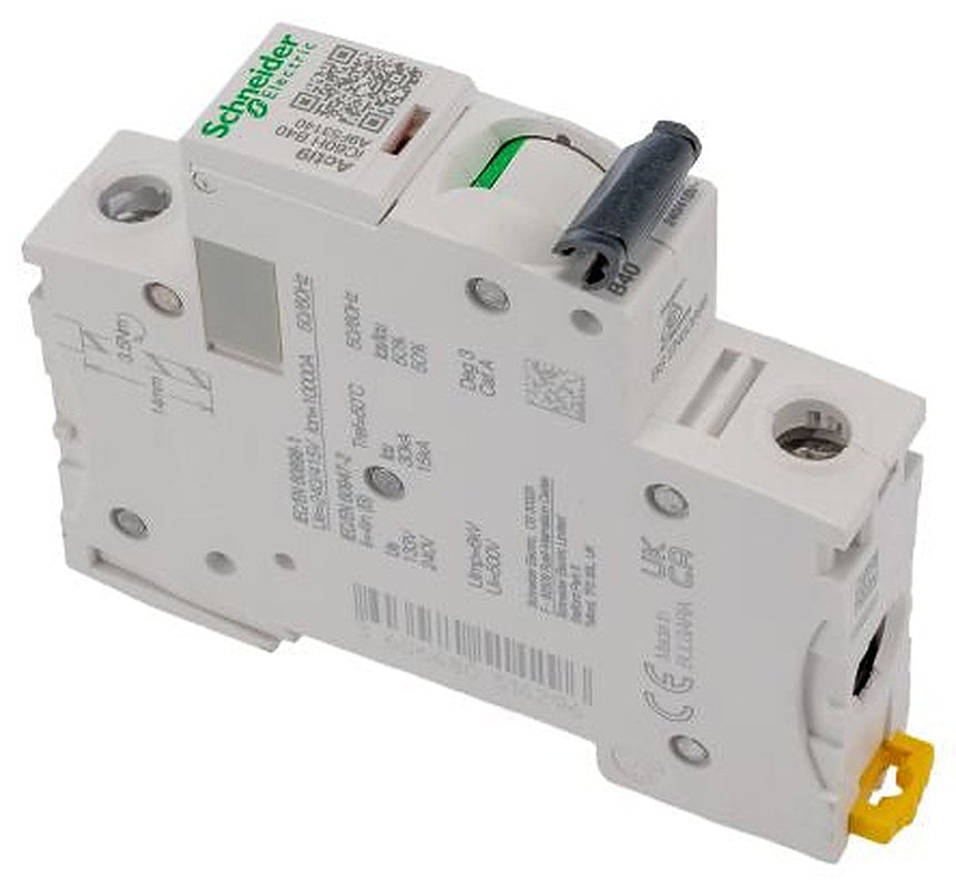 Schneider Electric Acti9 iC60H Miniature Circuit Breaker, 1-Pole, 40A, Type B, 240V ac AC, 48 V dc DC, 10 kA Breaking