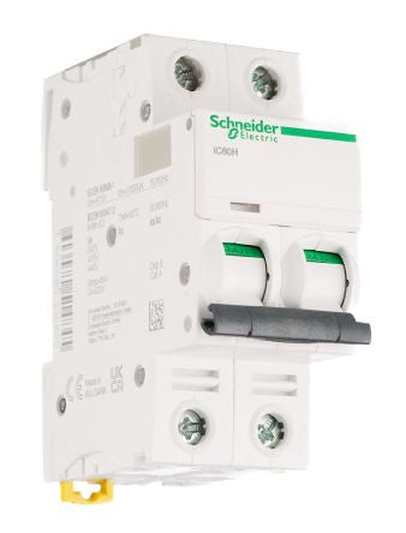 Schneider Electric Acti9 C60HB Miniature Circuit Breaker, 2-Pole, 2A, Type B, 440V ac AC, 133 V dc DC, 70 kA Breaking