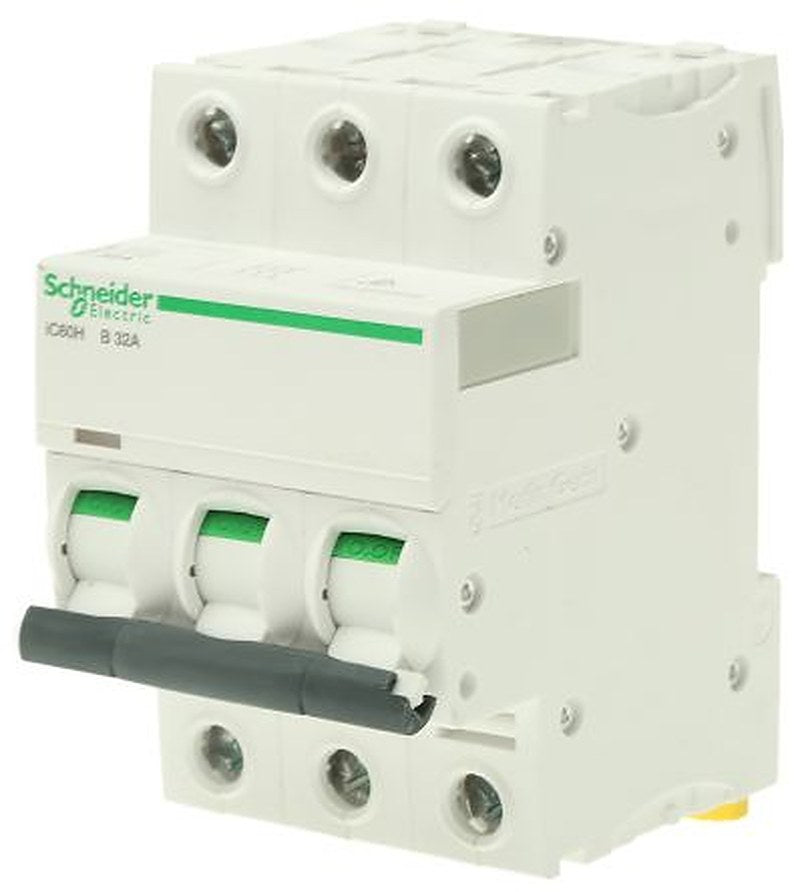 Schneider Electric Acti9 Acti9 iC60H Miniature Circuit Breaker, 3-Pole, 32A, Type B, 440V AC, 180 V DC, 10 kA Breaking