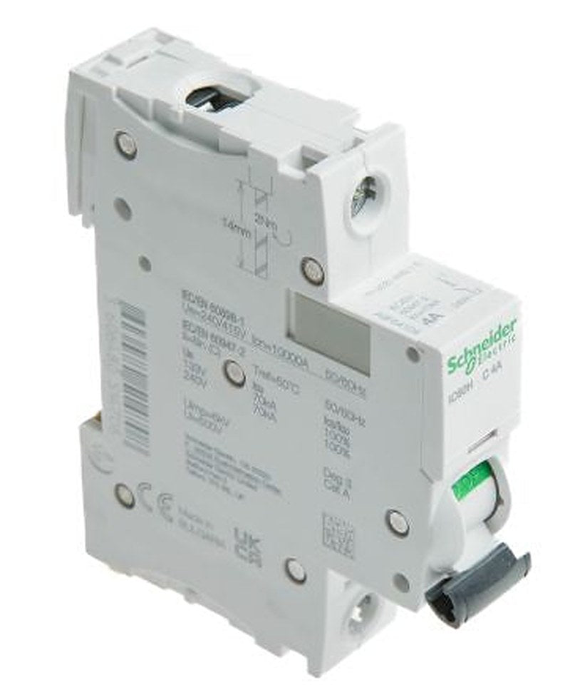 Schneider Electric Acti9 iC60H Miniature Circuit Breaker, 1-Pole, 4A, Type C, 240V ac AC, 48 V dc DC, 10 kA Breaking