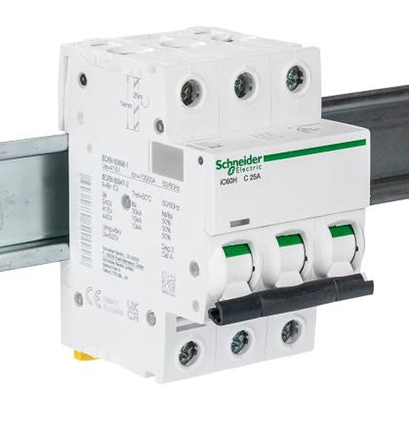 Schneider Electric Acti9 iC60H Miniature Circuit Breaker, 3-Pole, 25A, Type C, 12V, 133 V, 220 V, 240 V, 380 V, 415 V,
