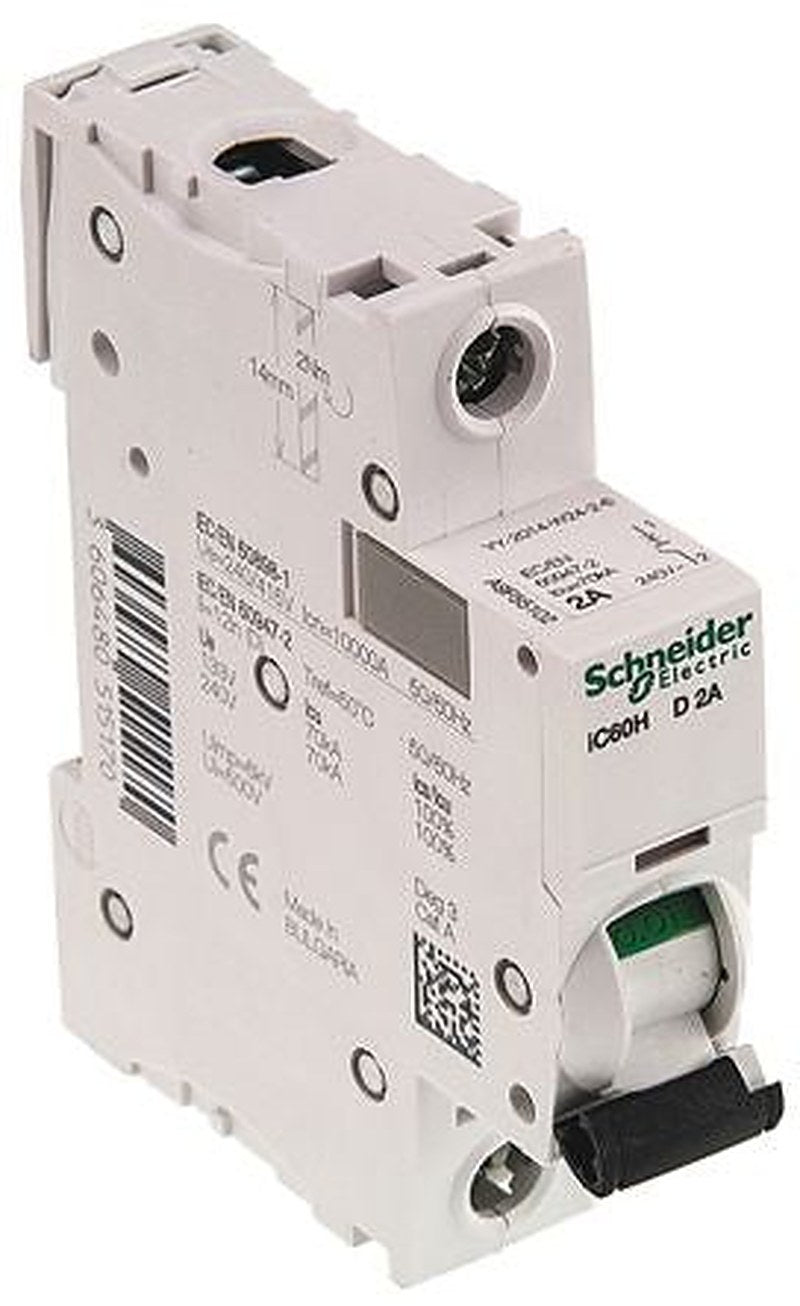 Schneider Electric Acti9 iC60H Miniature Circuit Breaker, 1-Pole, 2A, Type D, 240V ac AC, 48 V dc DC, 10 kA Breaking
