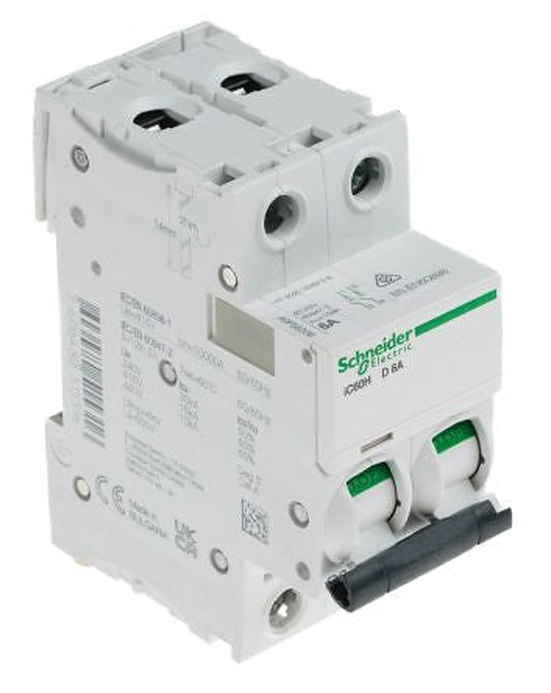 Schneider Electric Acti9 iC60H Miniature Circuit Breaker, 2-Pole, 6A, Type D, 12V, 133 V, 220 V, 240 V, 380 V, 415 V,