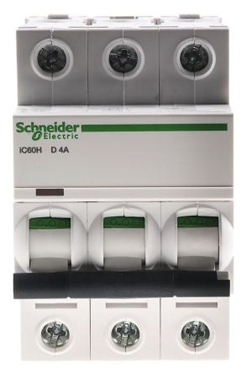 Schneider Electric Acti9 iC60H Miniature Circuit Breaker, 3-Pole, 4A, Type D, 12V, 133 V, 220 V, 240 V, 380 V, 415 V,